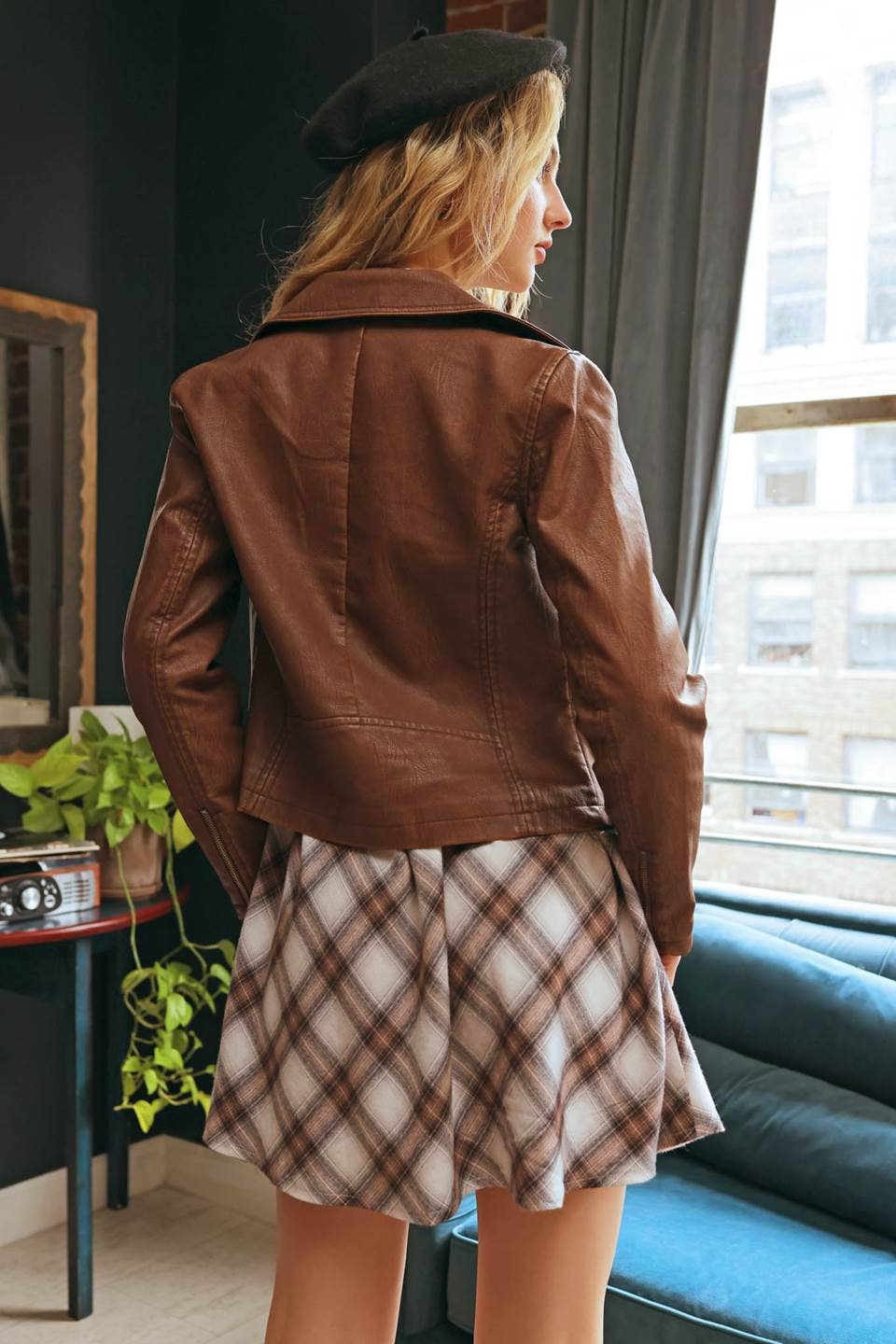 Brown Vegan Leather Moto Jacket
