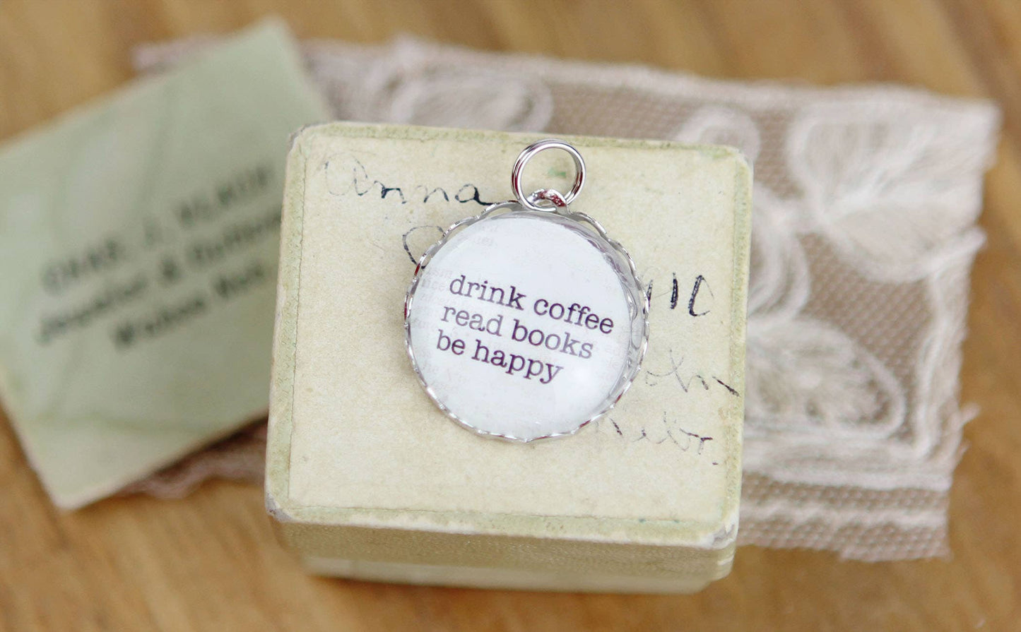 Drink Coffee Read Books Lace Edge Necklace