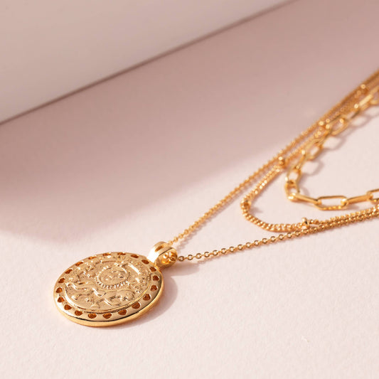 Coin Charm Triple Layered Necklace