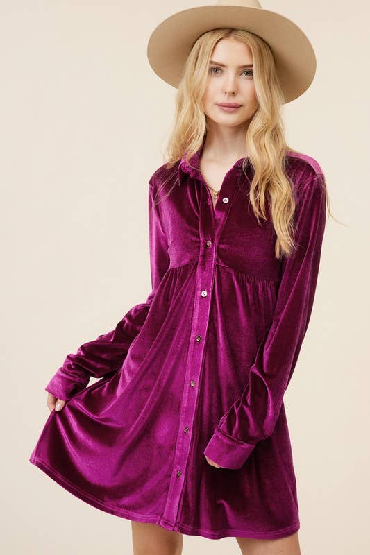 Raspberry Velvet Long Sleeve Dress