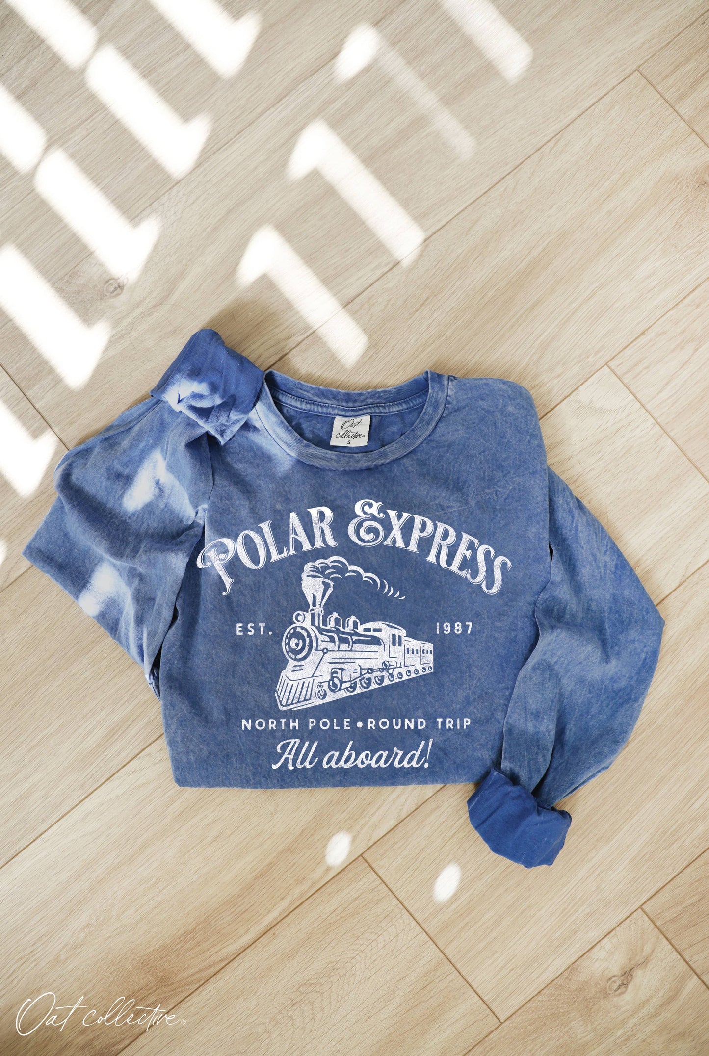 POLAR EXPRESS Mineral Washed Long Sleeve Graphic Top