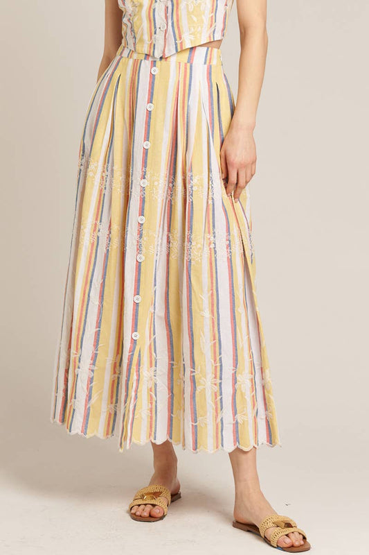 Embroidered Multicolor Striped Maxi Skirt