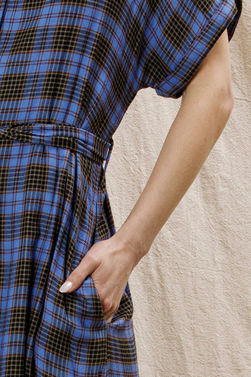 Plaid Button Down Belted Shirt Dress