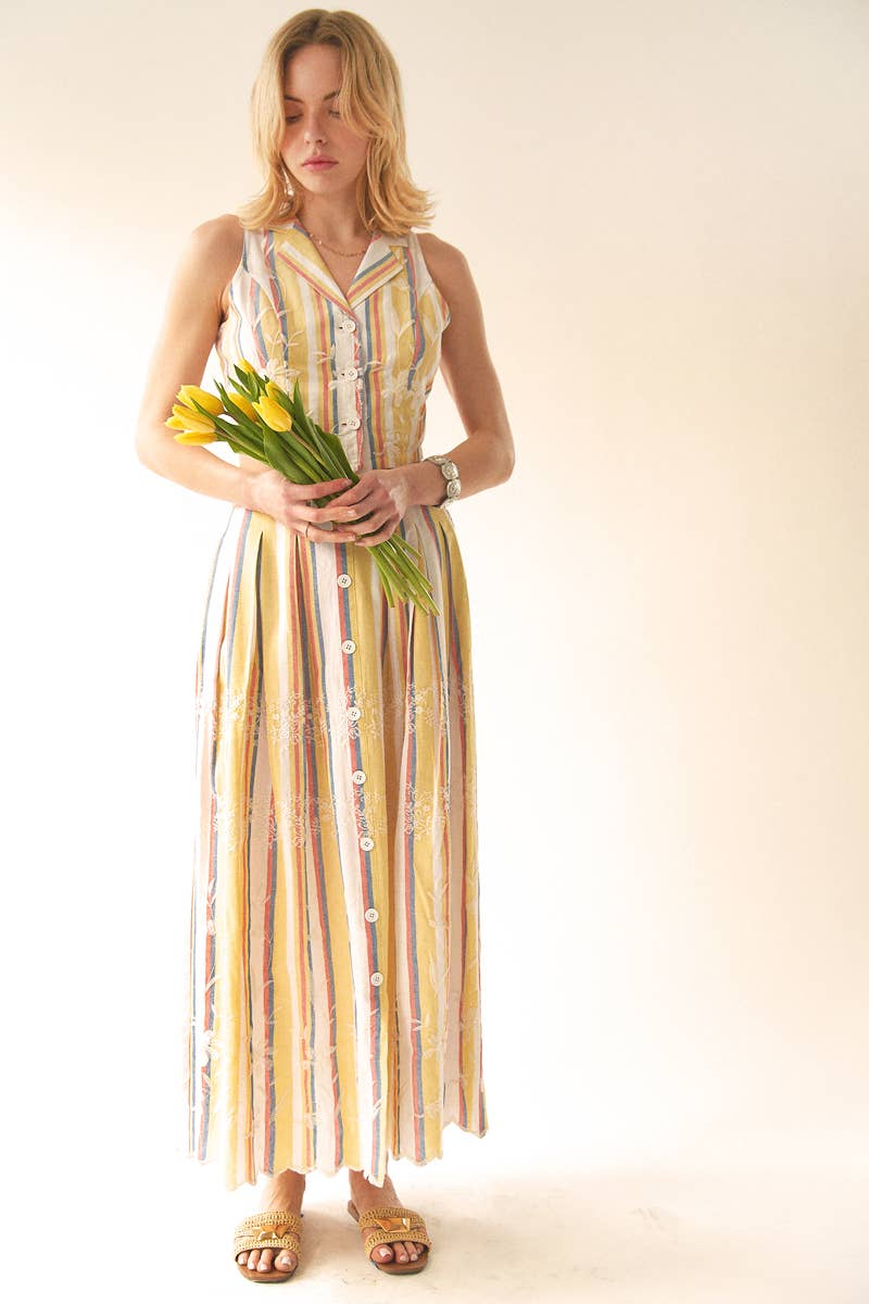 Embroidered Multicolor Striped Maxi Skirt