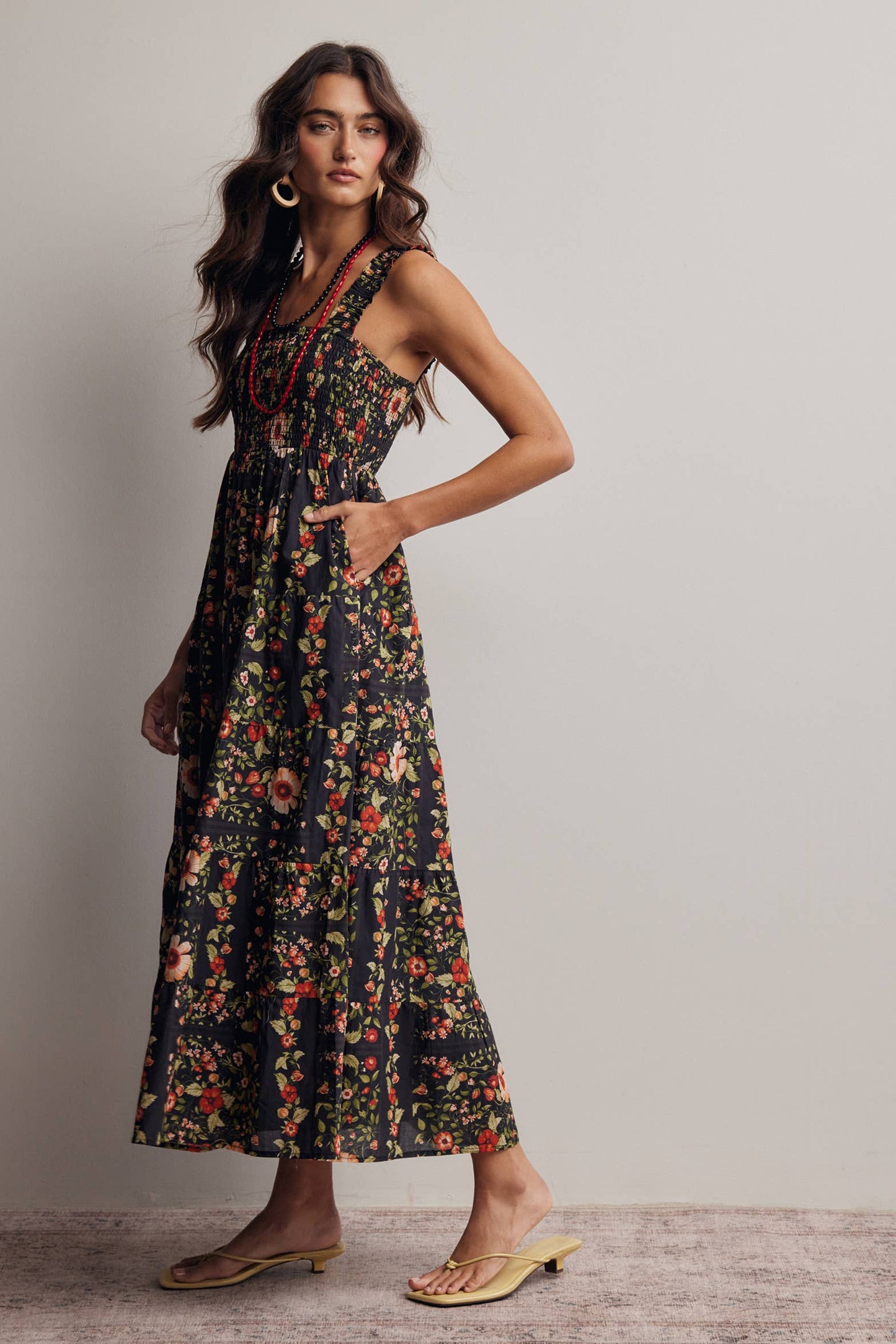 Floral Smocked Tiered Midi Dress