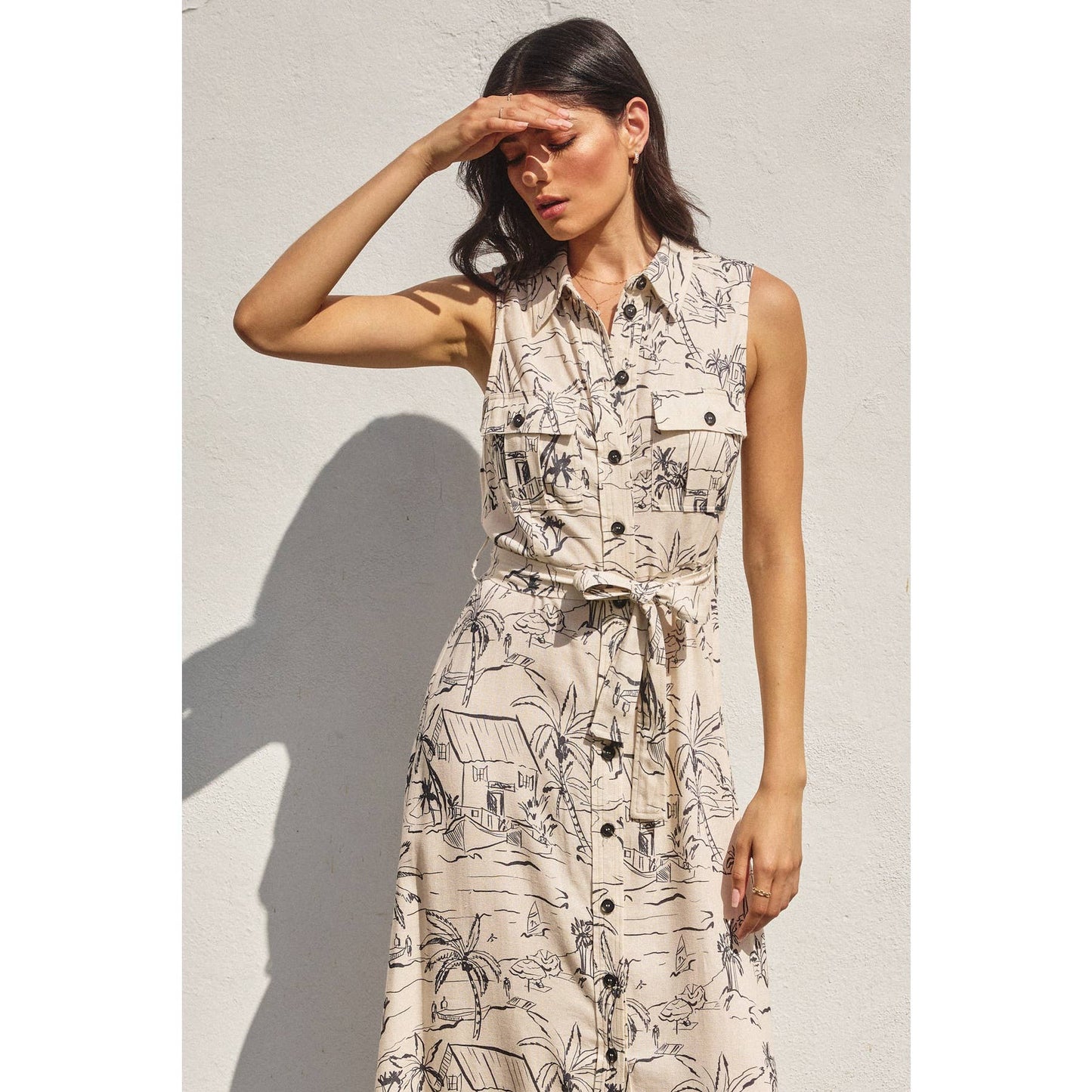 Sail Away With Me Sleeveless Shirt Dress: OCEANSIDE