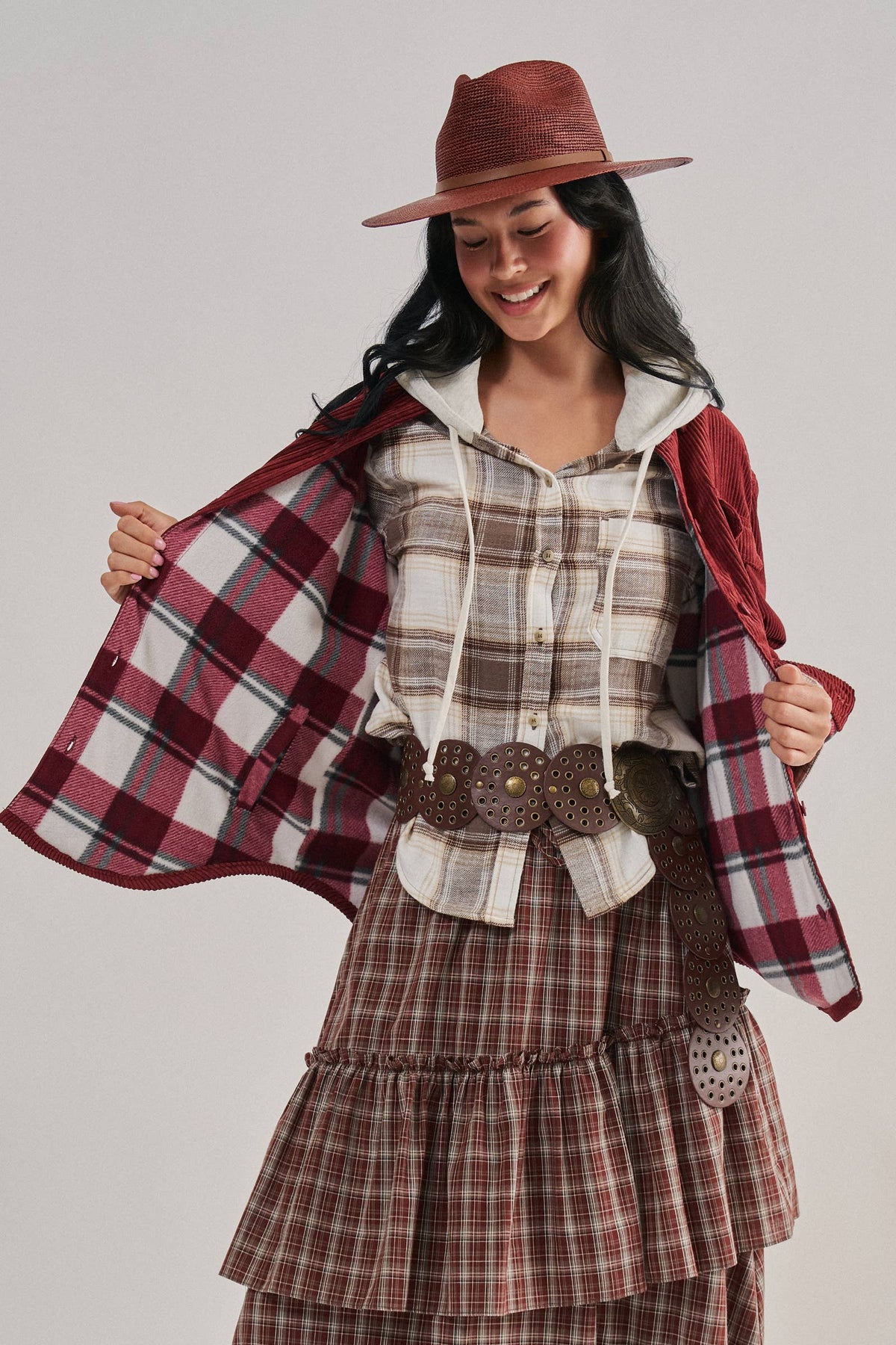 Plaid Lined Corduroy Flannel Shacket