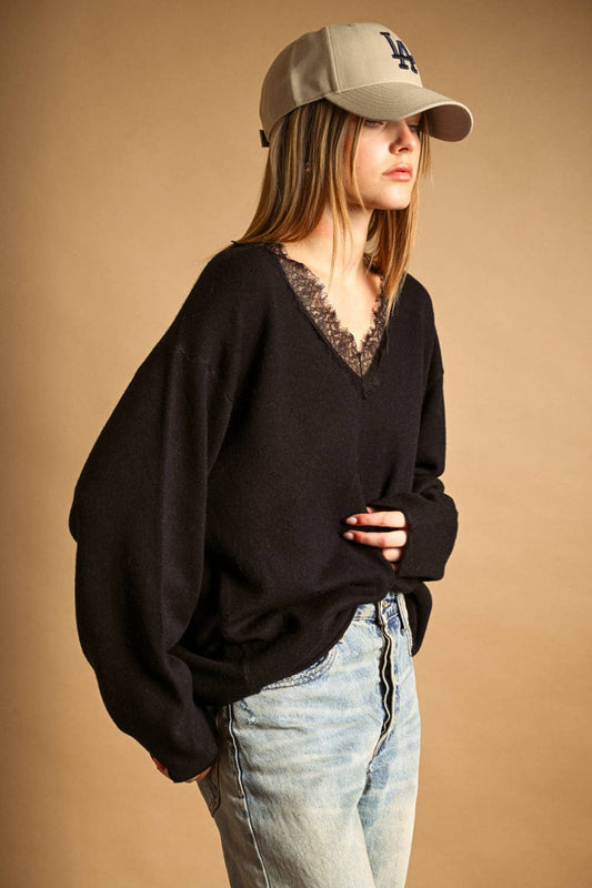 Peekaboo Lace V Neck Sweater