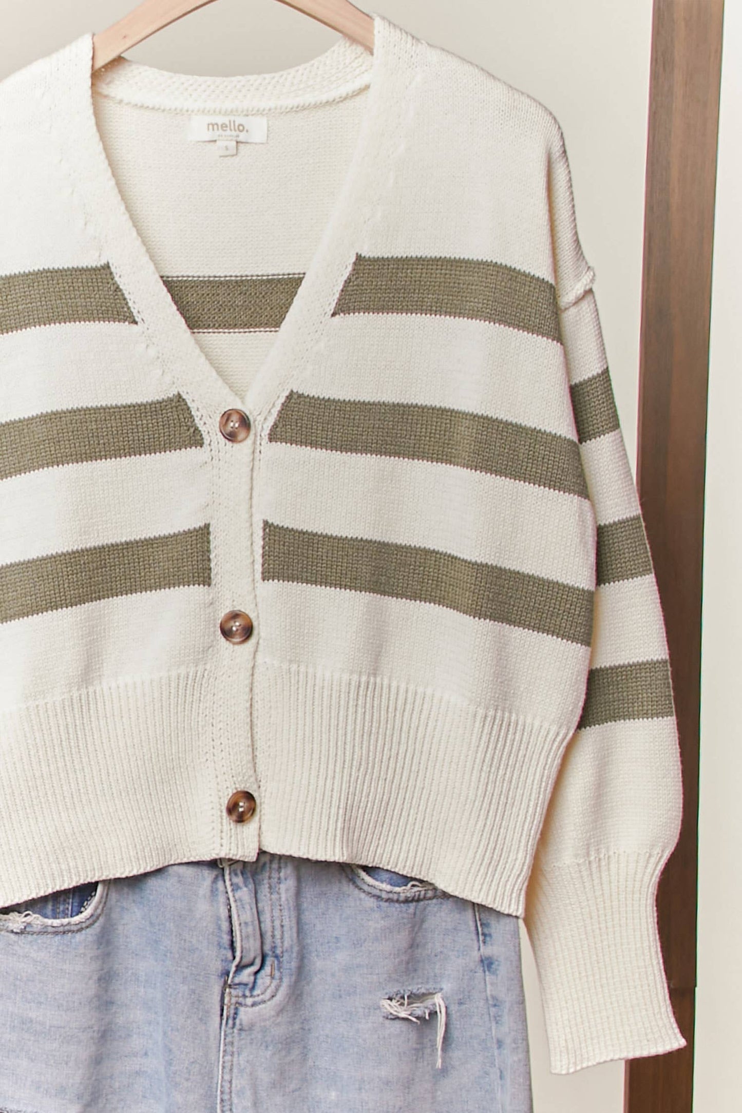 Striped  V Neck Knit Cardigan