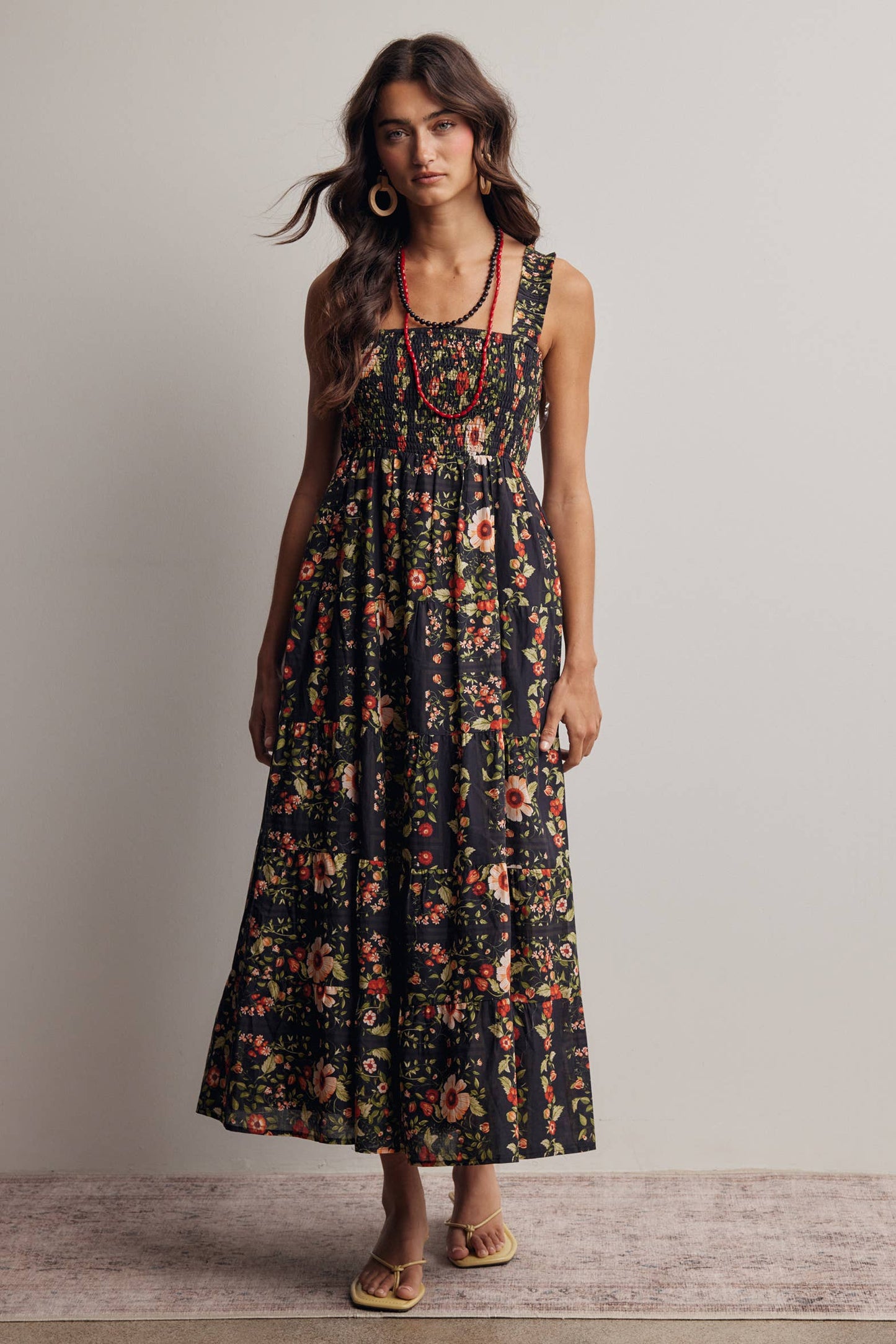 Floral Smocked Tiered Midi Dress