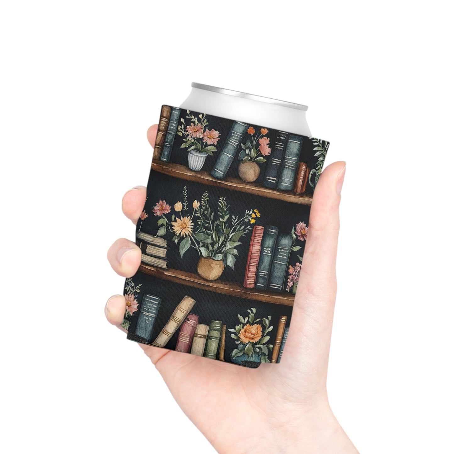 Bookish Can Cooler — Bookshelf Cozie for Sparkling Water & Reading