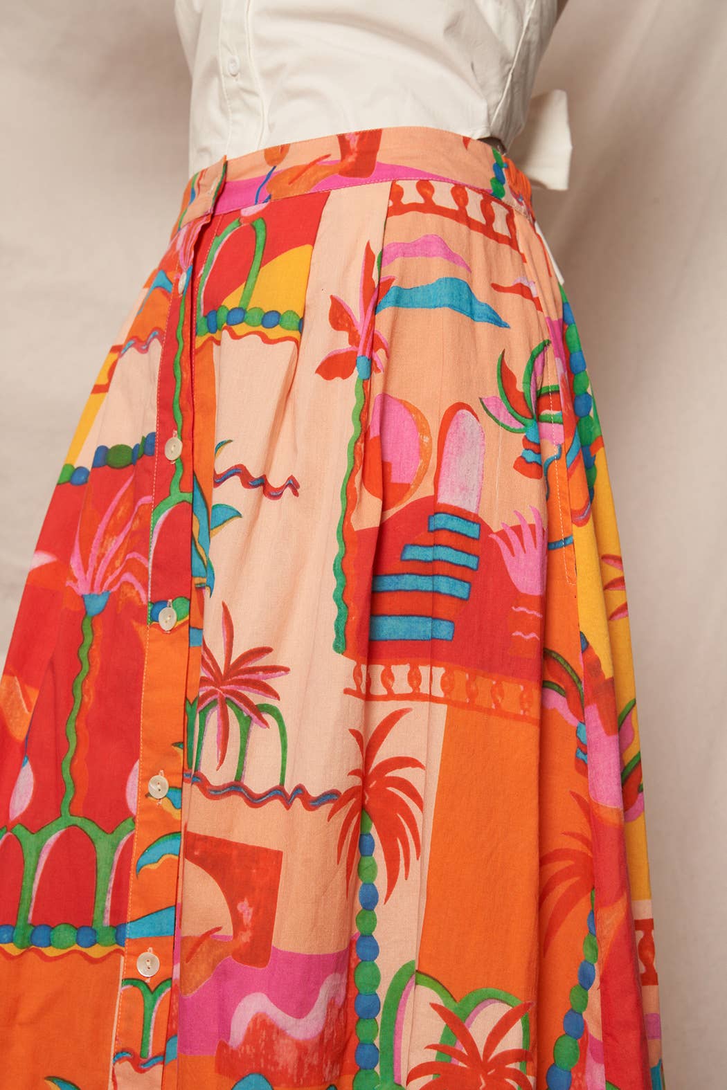 Fiesta Printed Button Down Midi Skirt