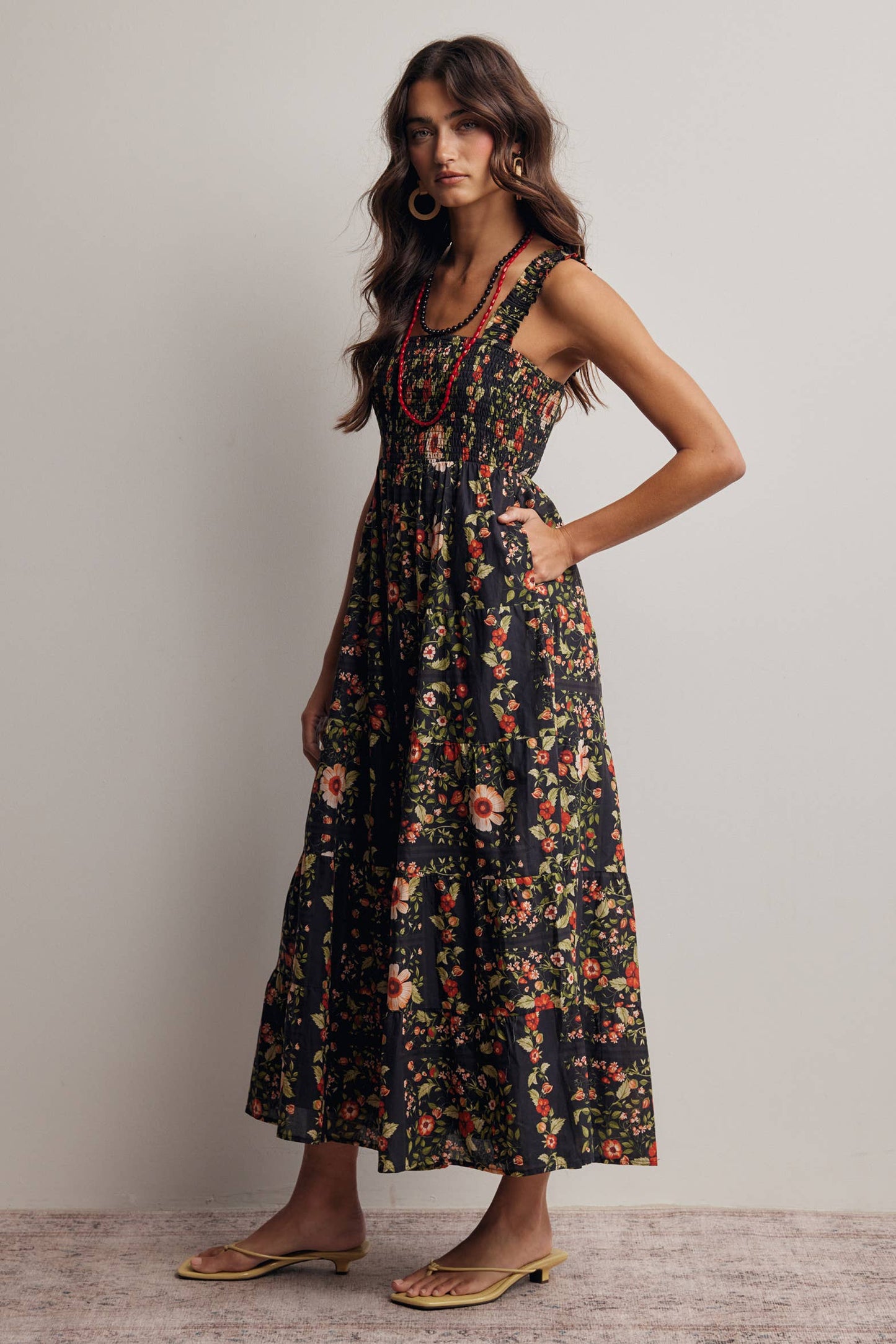 Floral Smocked Tiered Midi Dress