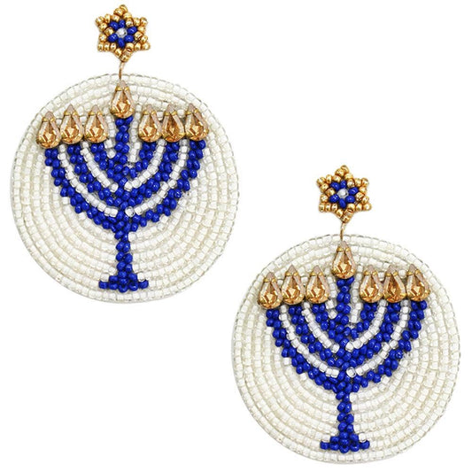 HANUKKAH SEED BEAD DANGLE EARRING
