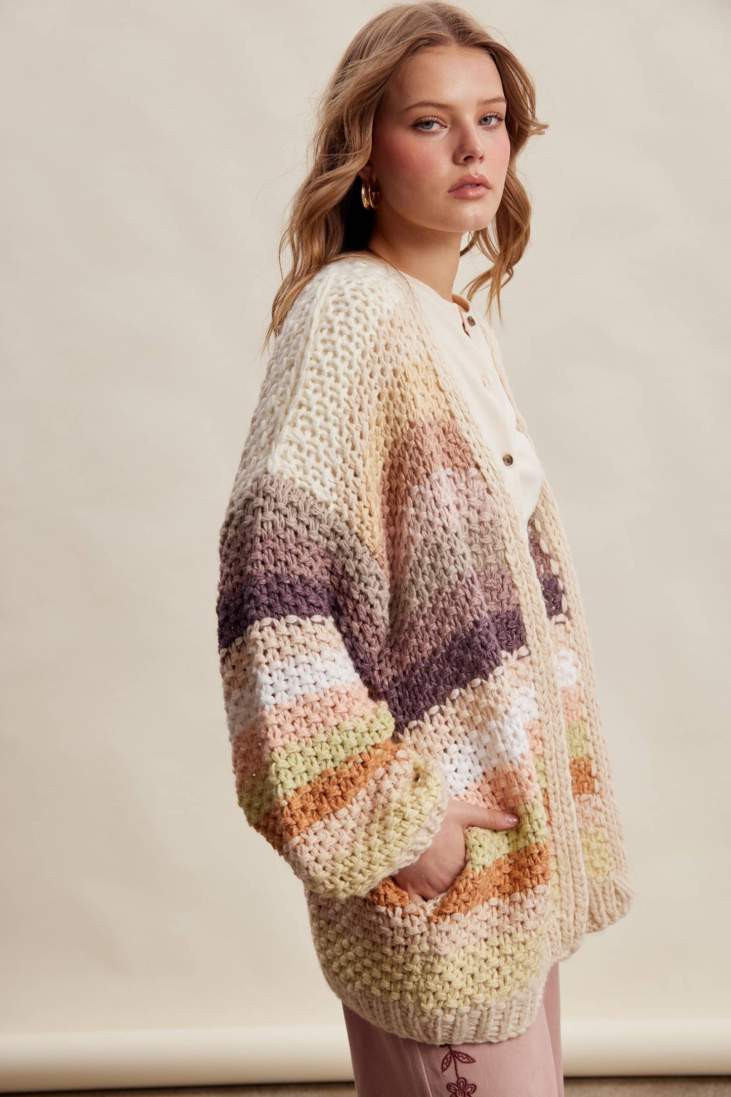 Rainbow Hand-Crochet Open Cardigan