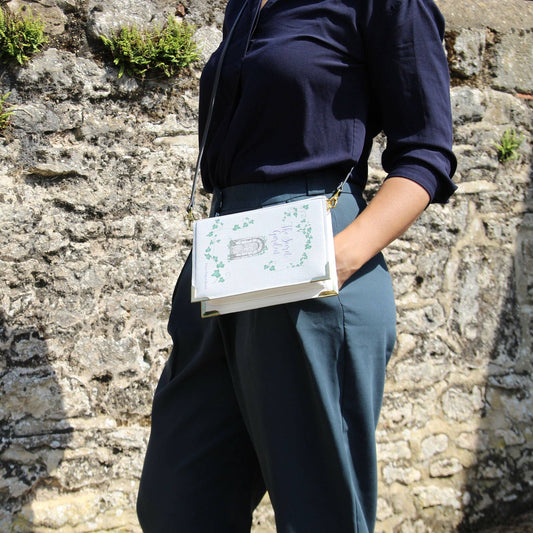 The Secret Garden Grey Book Crossbody Vegan Handbag: Large