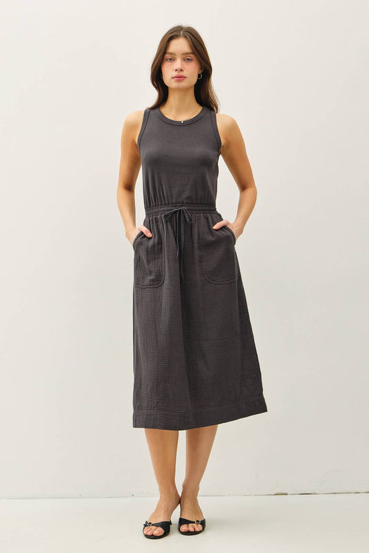 COTTON TANK DRESS W GAUZE SKIRT
