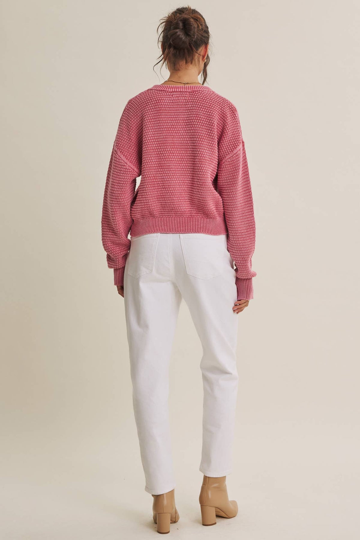 MINERAL-WASHED CABLE KNIT COTTON CARDIGAN