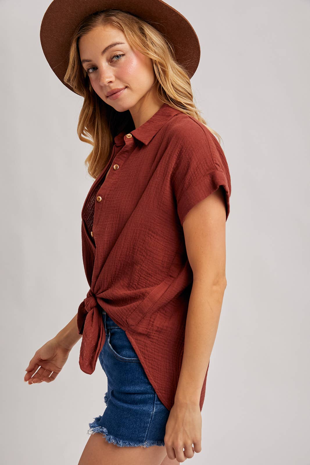 Our Best-Selling Essential Button Up Cotton Shirt Now in Brick