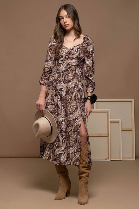 Chocolate Paisley Mid Dress