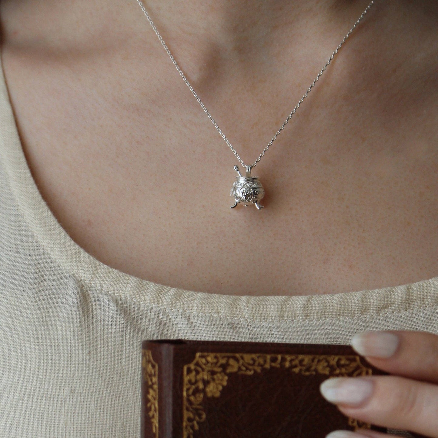 The Encyclopedia of Potion Making Silver Bookish Pendant Necklace