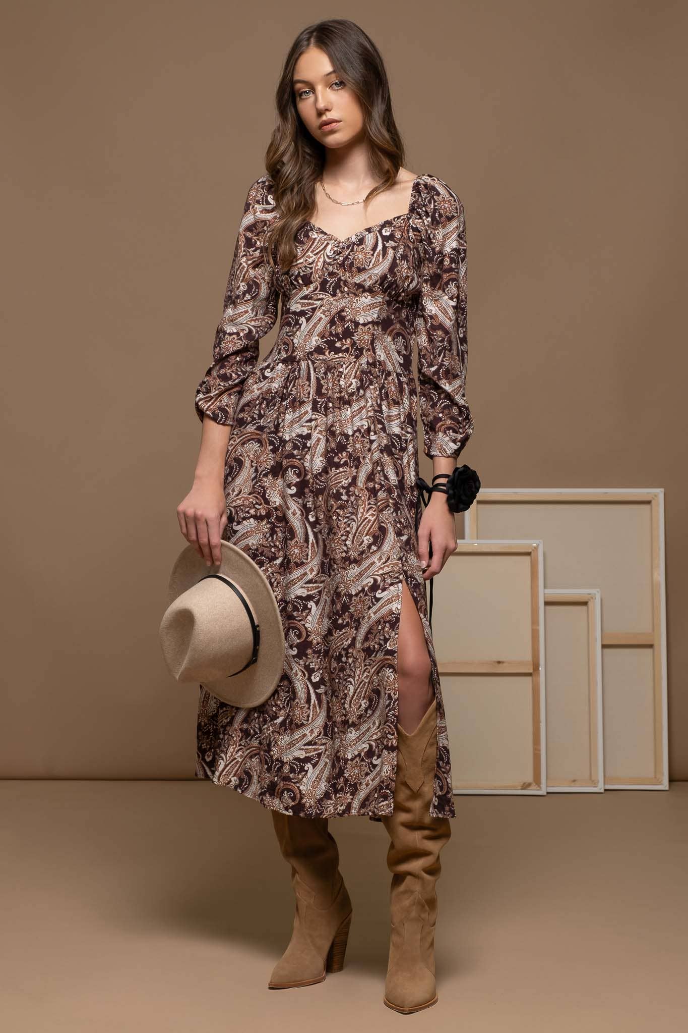 Chocolate Paisley Mid Dress