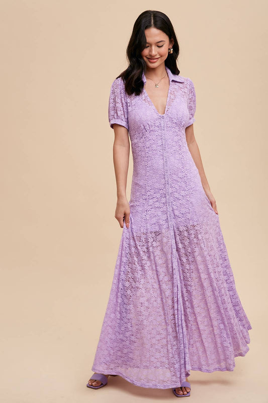 A LINE LACE BUTTON UP DRESS WITH SLIP