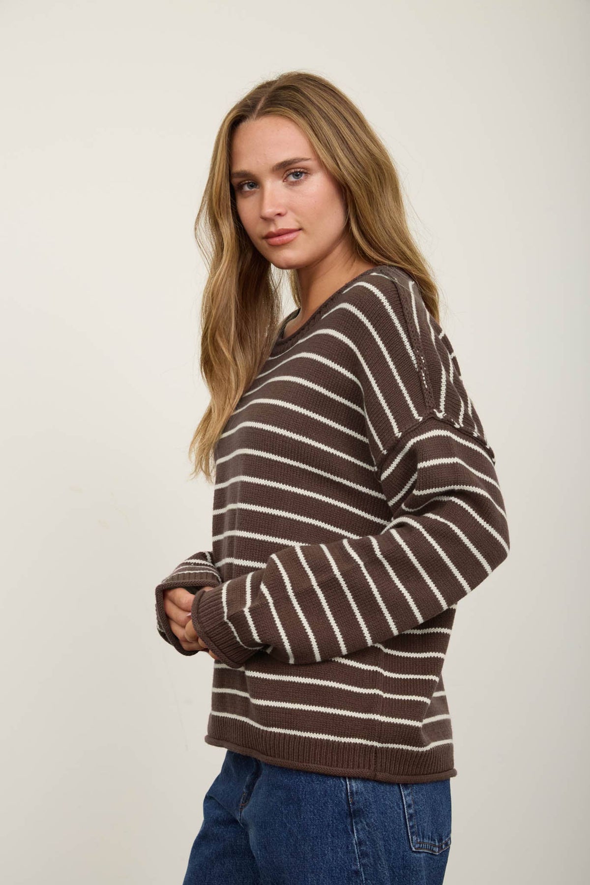 Navy Stripe Rolled Collar Sweater