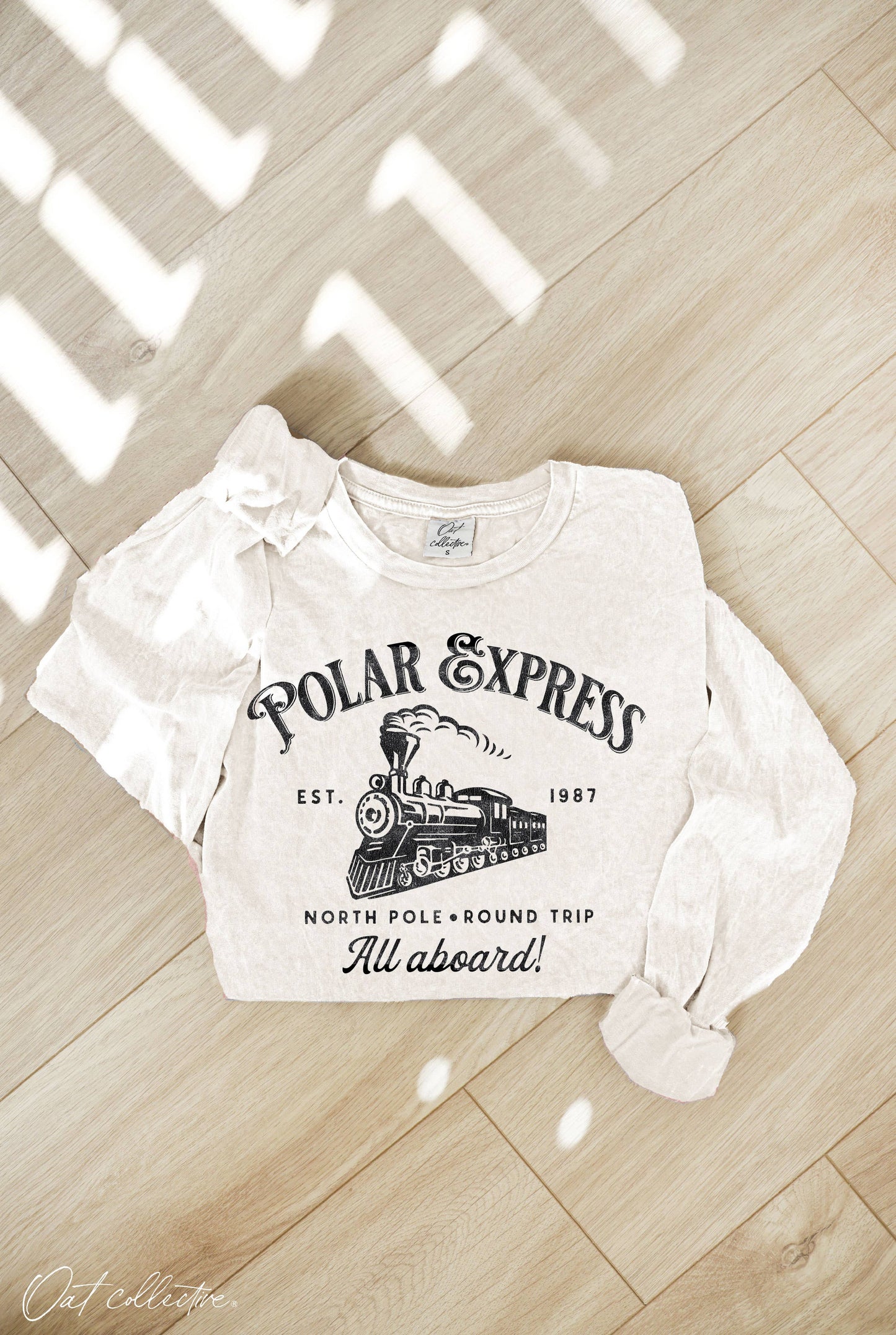 POLAR EXPRESS Mineral Washed Long Sleeve Graphic Top