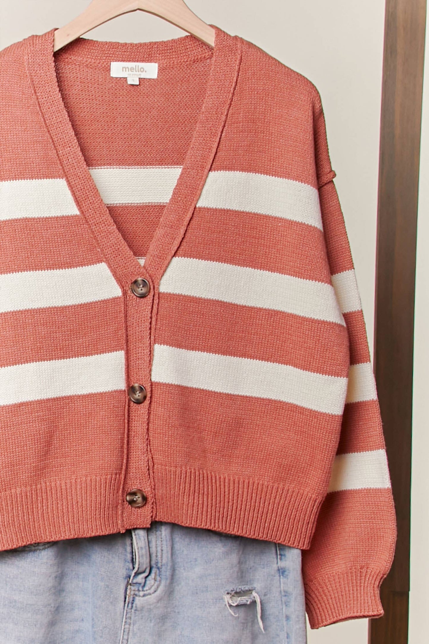 Striped  V Neck Knit Cardigan