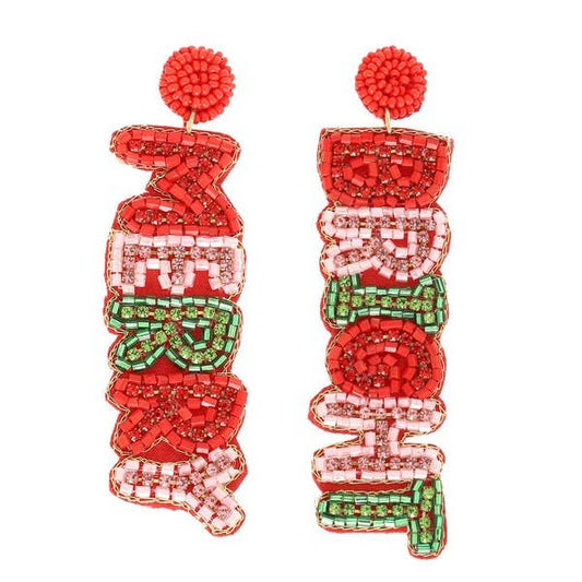 CHRISTMAS MERRY BRIGHT BEAD LONG DROP EARRINGS