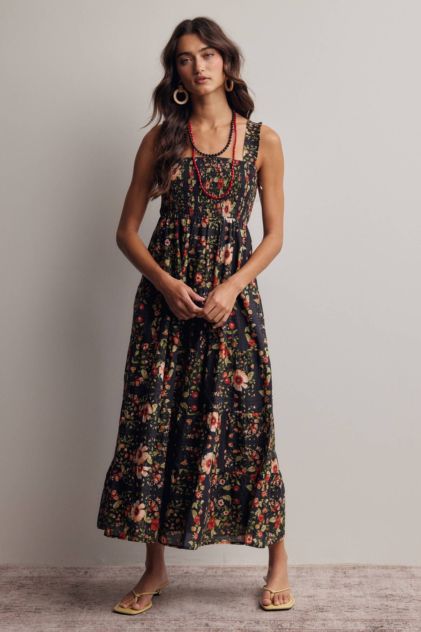 Floral Smocked Tiered Midi Dress