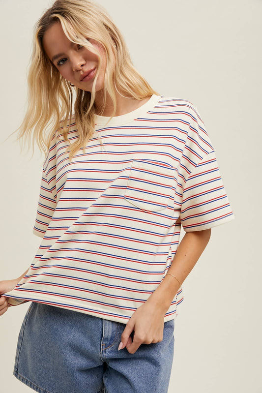 STRIPED DROP SHOULDER KNIT TOP