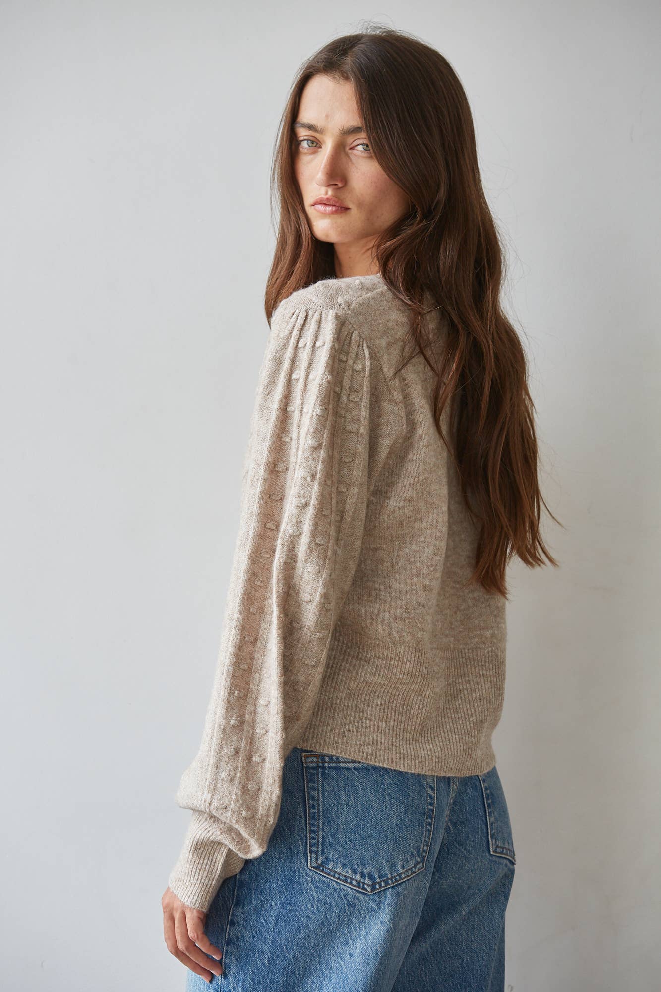 Knit Sweater Cotton Acrylic V Neck Long Sleeve Cardi