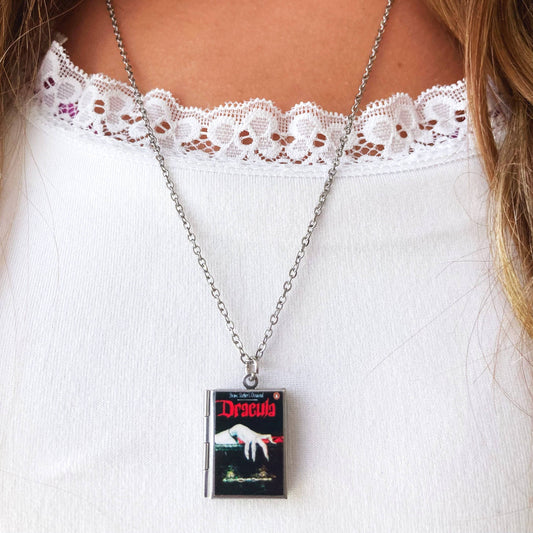 Book Locket Dracula - Black with Lingering Hand: Stainless Steel