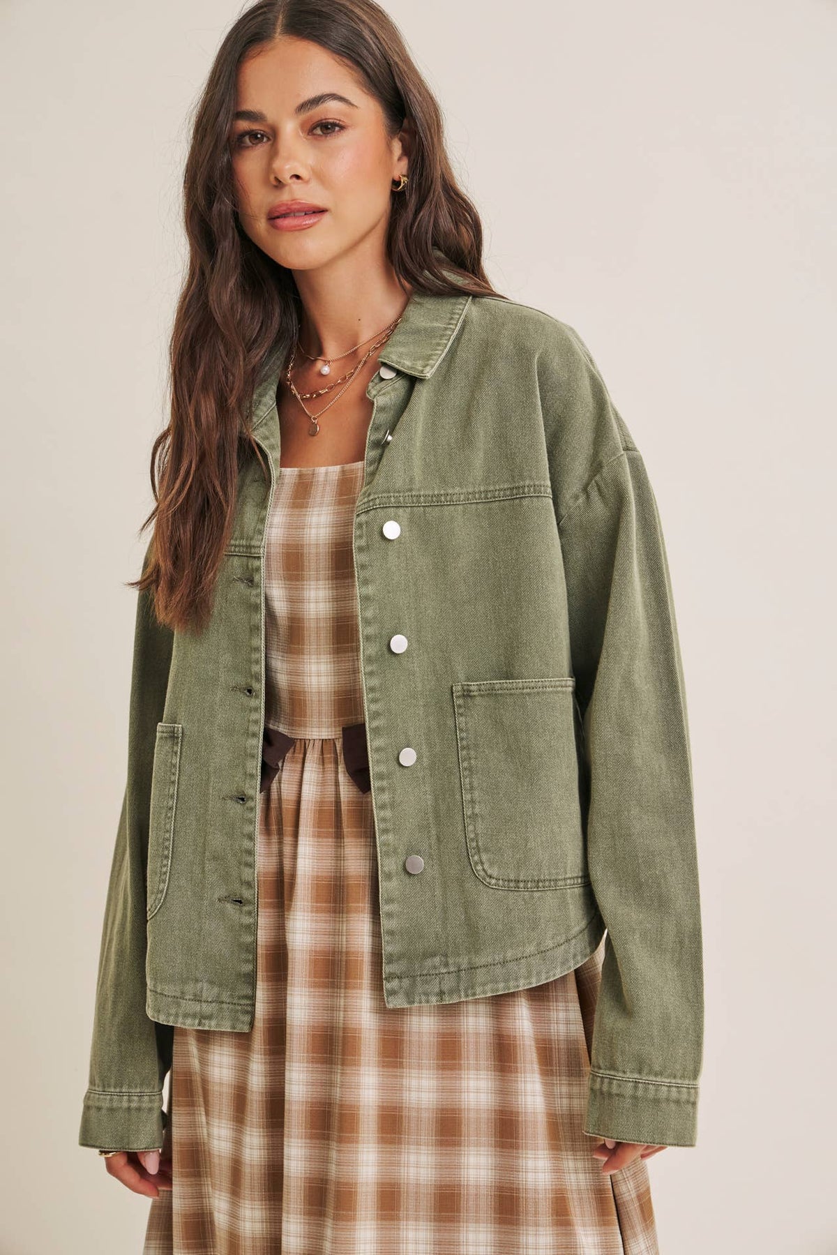ONE OF A KIND WASHED COTTON TWILL UTILITY OVERSIZED JACKET