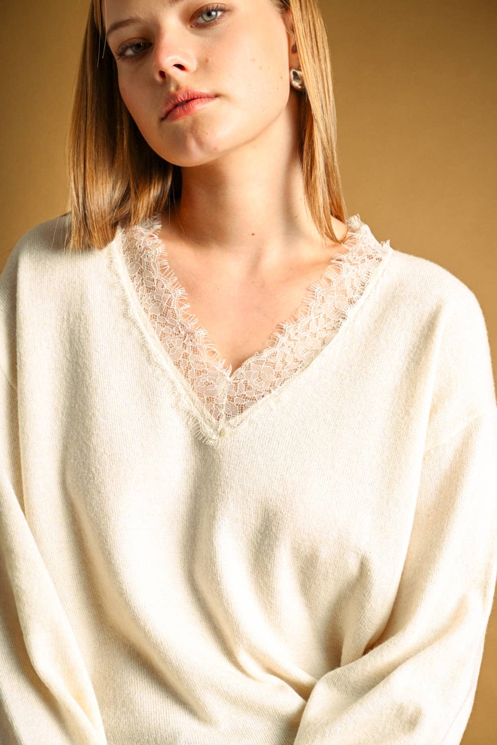 Peekaboo Lace V Neck Sweater