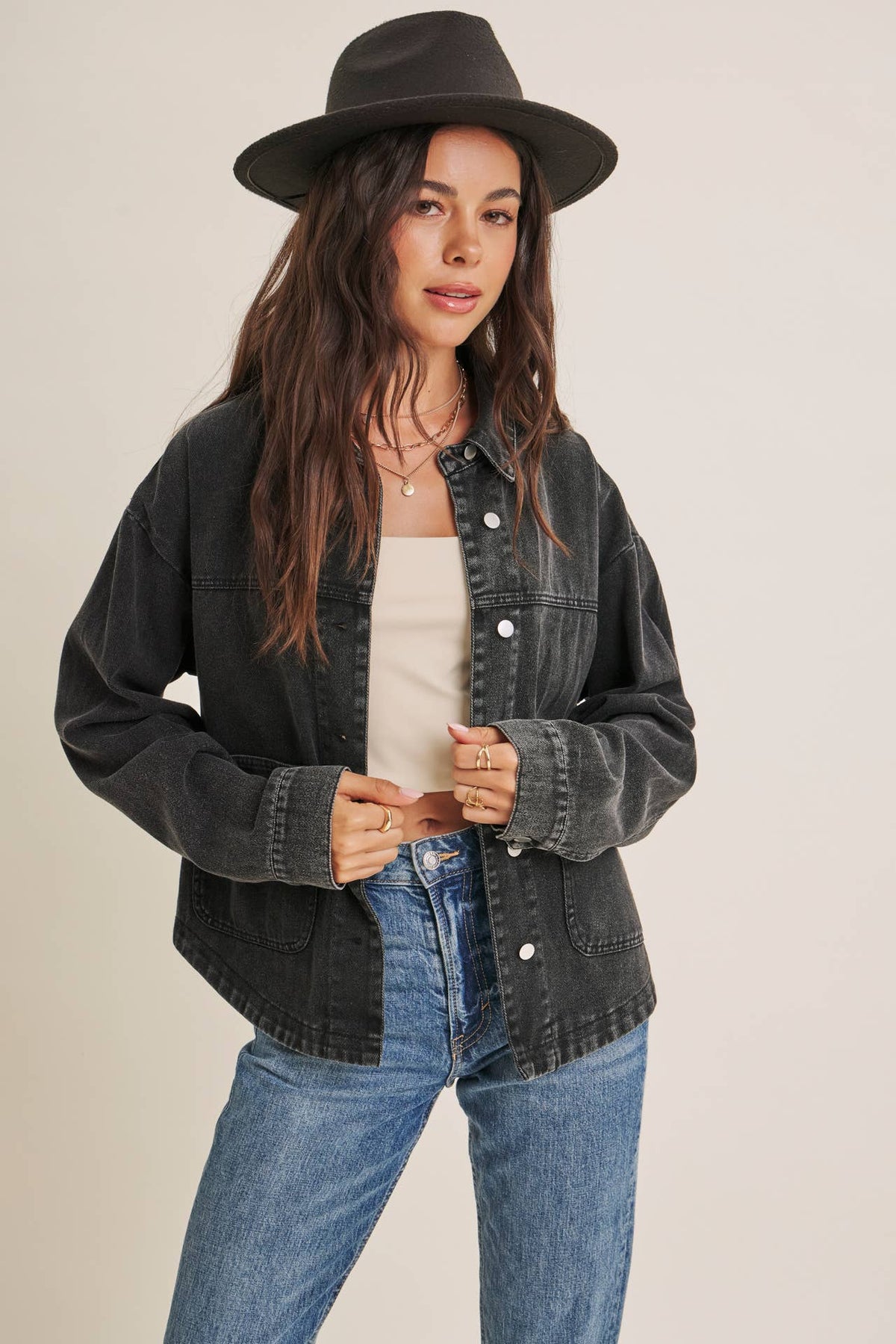 ONE OF A KIND WASHED COTTON TWILL UTILITY OVERSIZED JACKET
