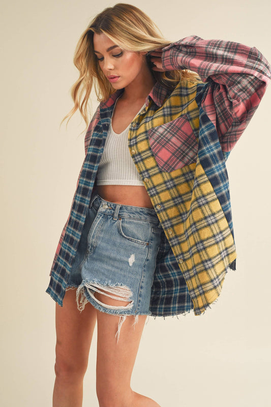 Multi Color Plaid Oversized Flannel Shirt