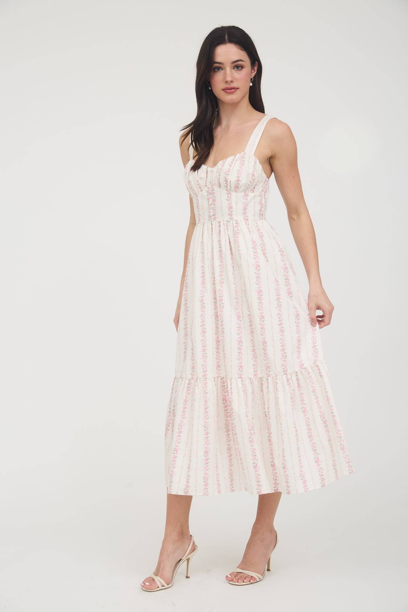 FLORAL STRIPE BUTTON DETAIL MAXI DRESS
