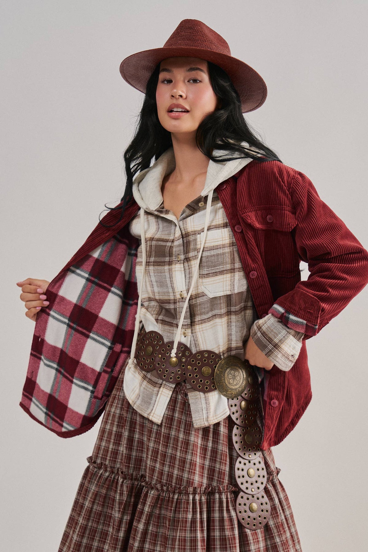 Plaid Lined Corduroy Flannel Shacket