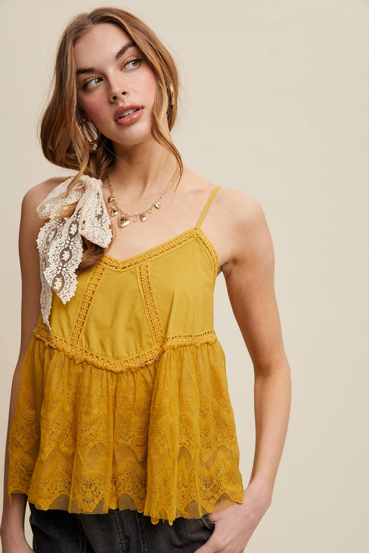Embroidered Lace Layered Camisole Top