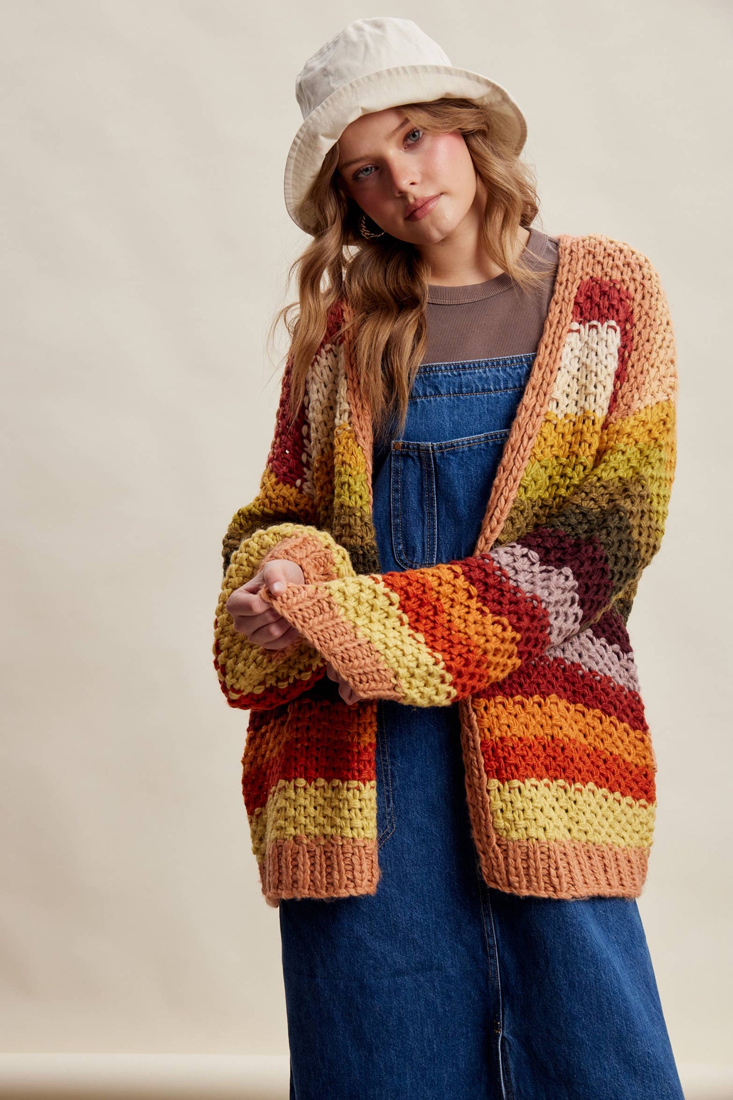 Rainbow Hand-Crochet Open Cardigan