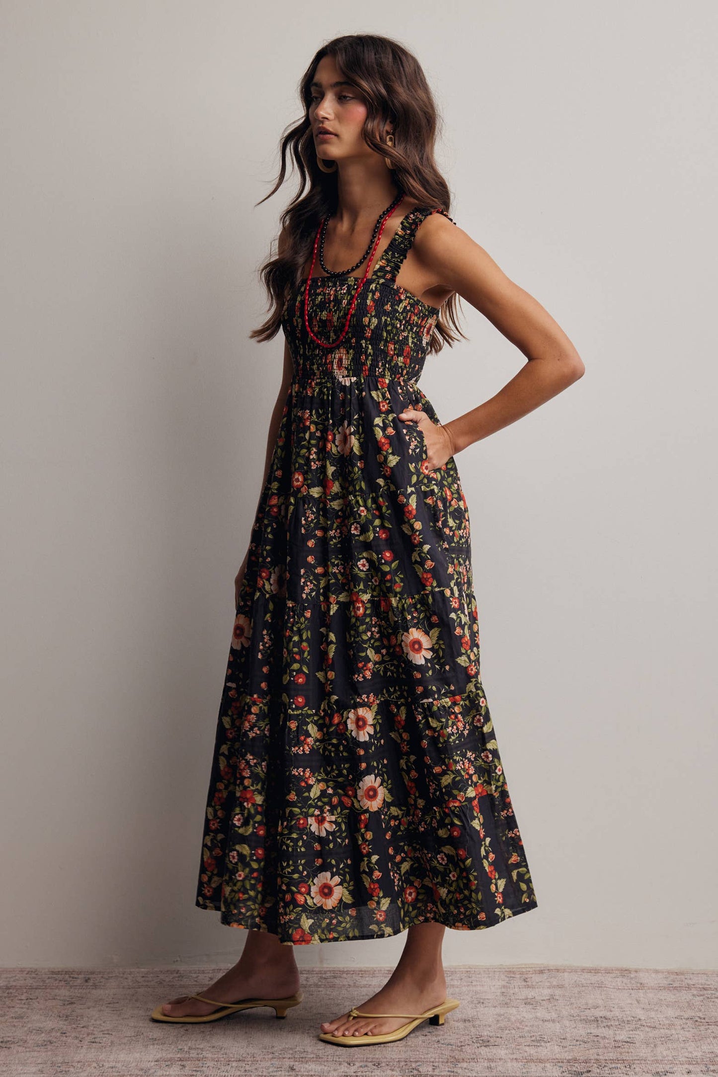 Floral Smocked Tiered Midi Dress