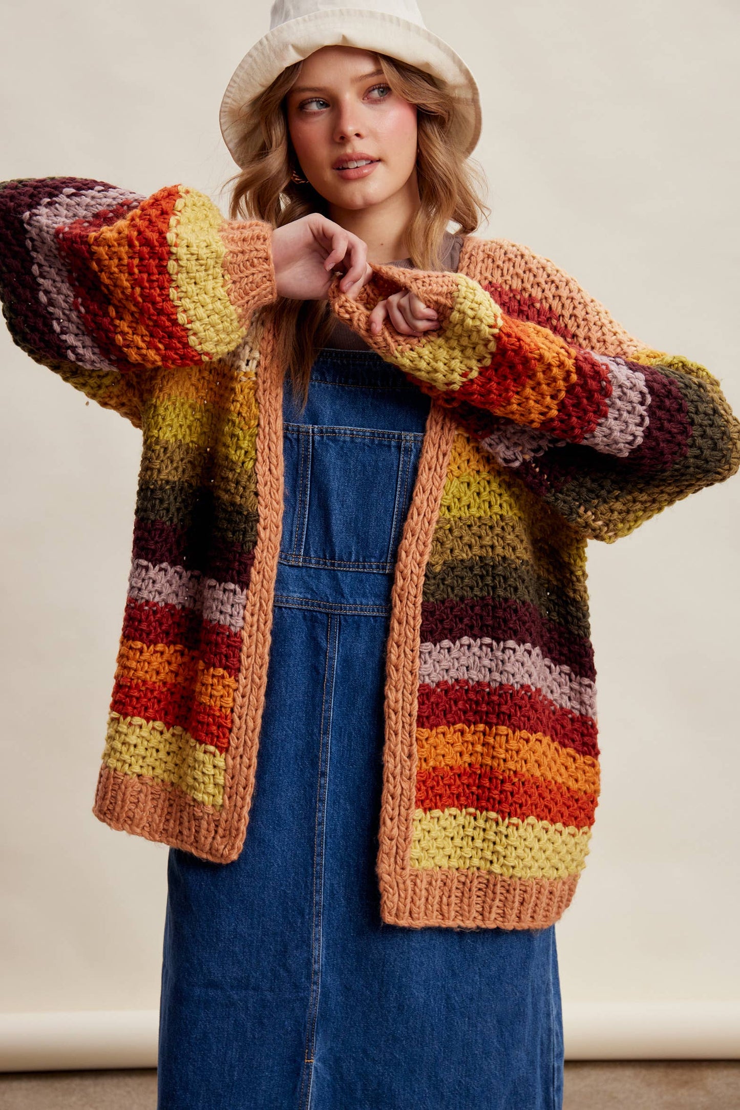 Rainbow Hand-Crochet Open Cardigan