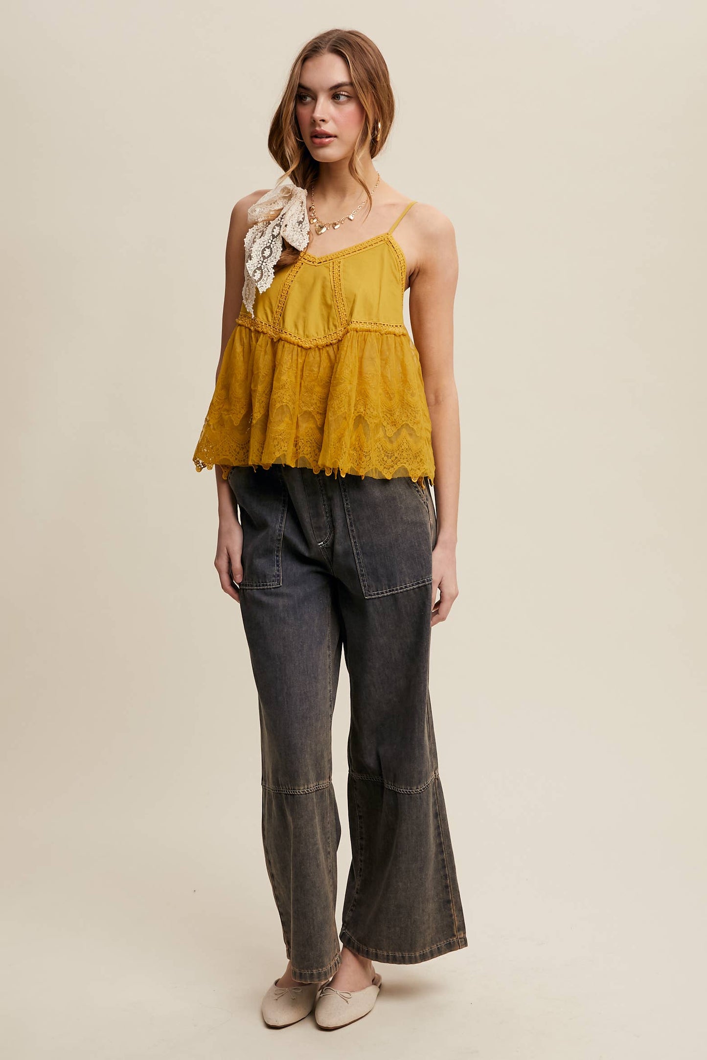 Embroidered Lace Layered Camisole Top