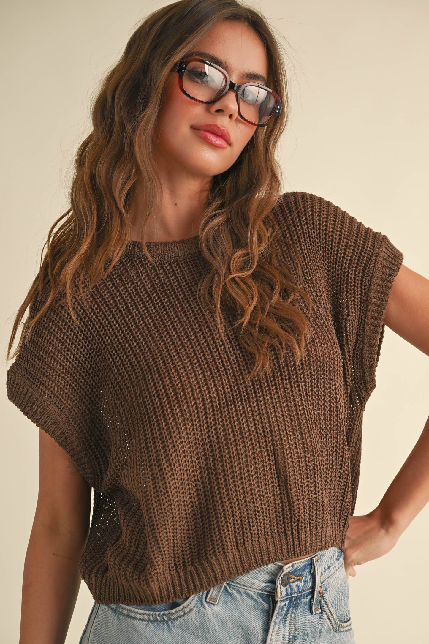DOLMAN SLEEVE KNITTED TOP: ESPRESSO