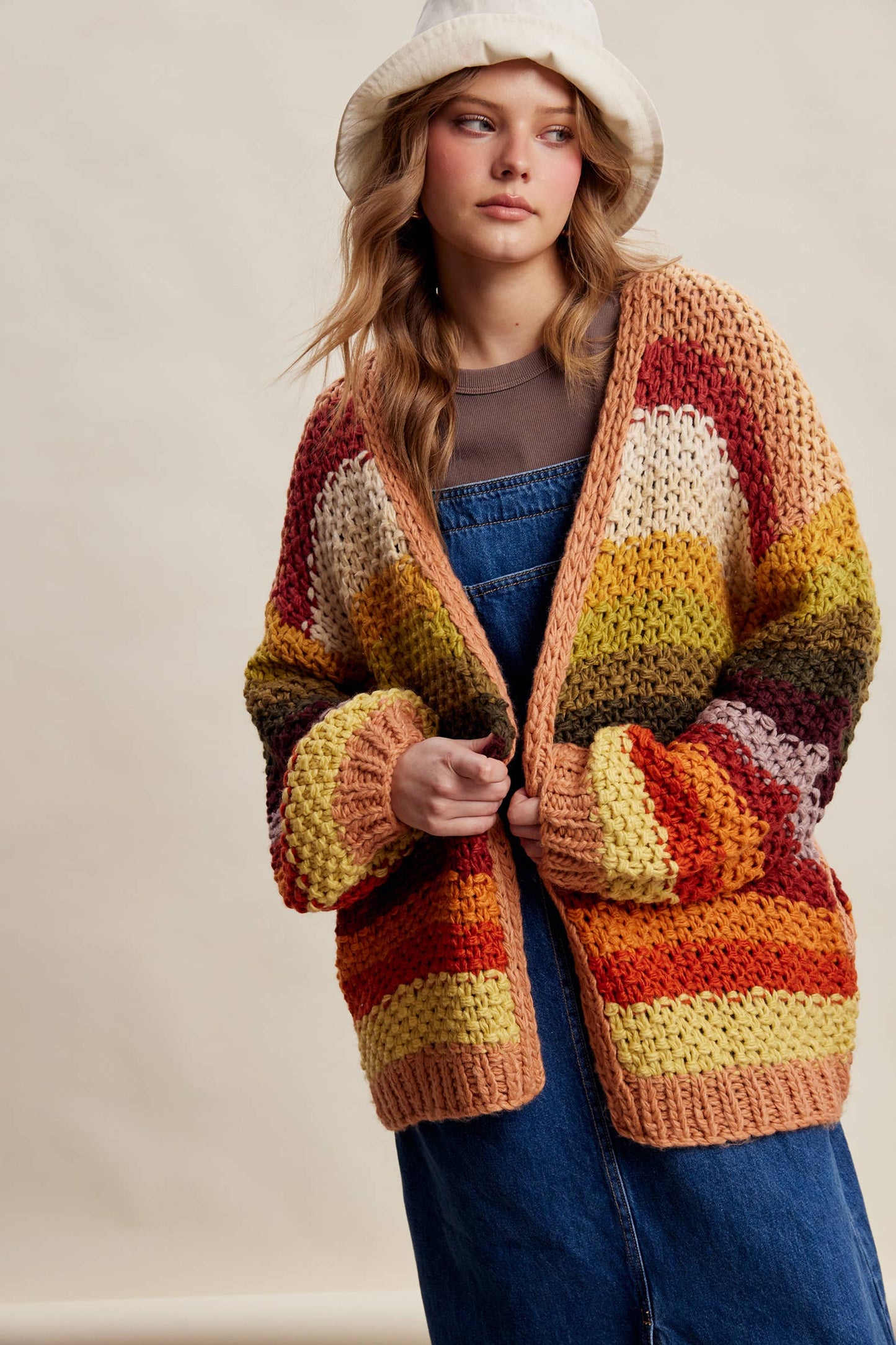 Rainbow Hand-Crochet Open Cardigan