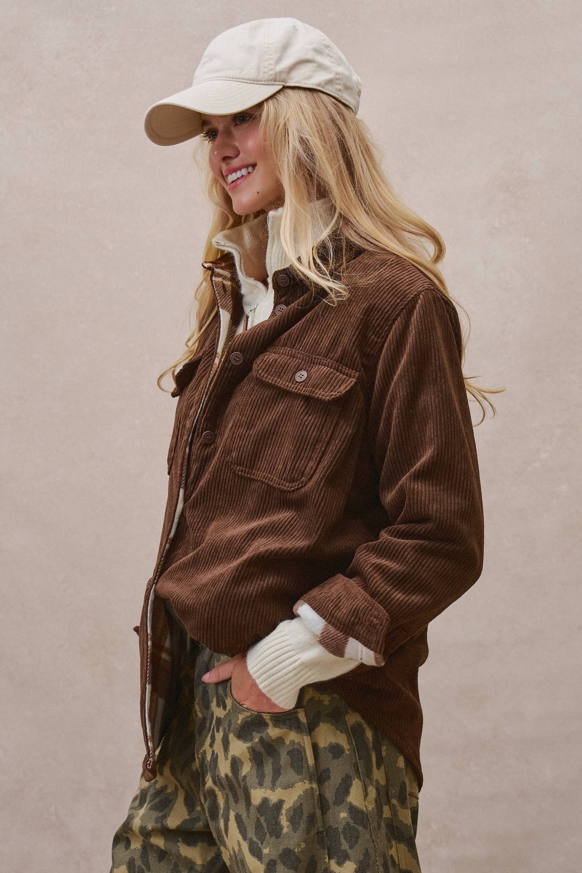 Plaid Lined Corduroy Flannel Shacket
