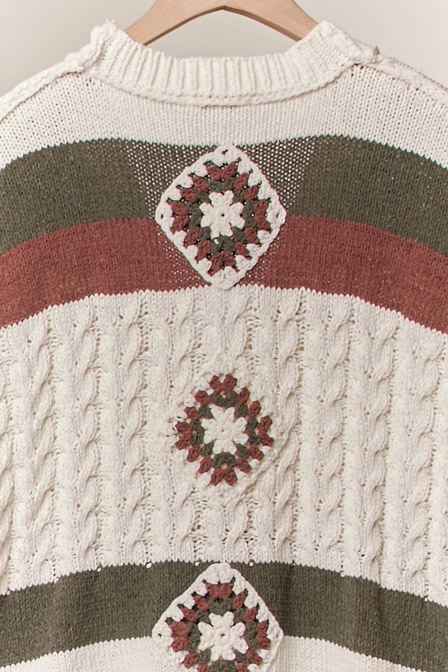 ColorBlock V Neck Knit Cardigan with Patch Detail